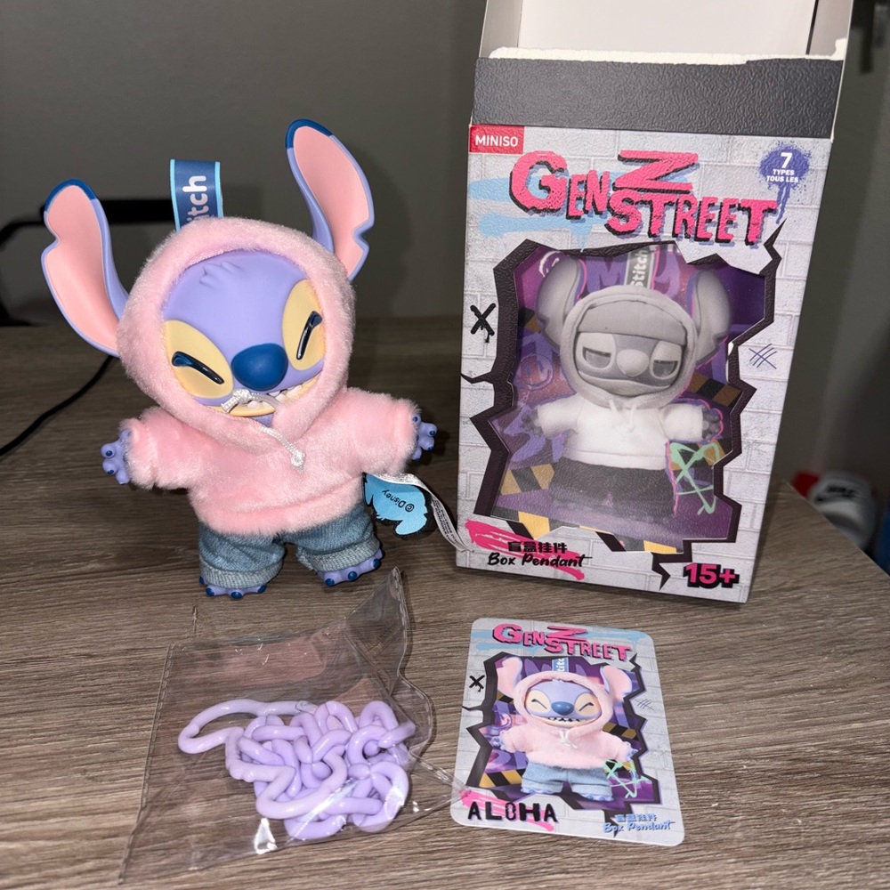 AUTHENTIC Miniso Disney Stitch GenZ Street Vinyl Plush Pendant - Aloha Pink